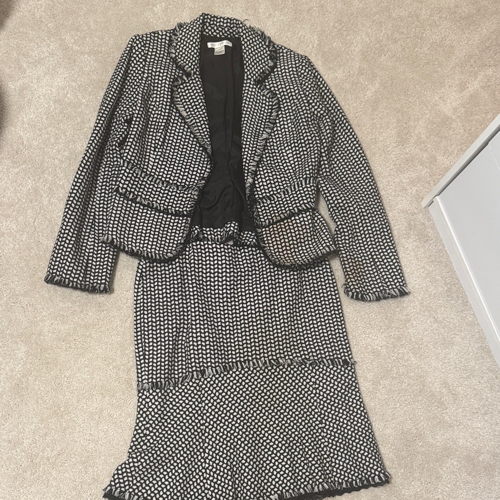 White House Black Market Monochrome Tweed Jacket
